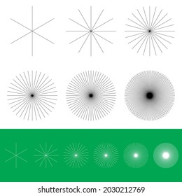 Radial, radiating lines intersected at center. Conflux, converging circular lines design