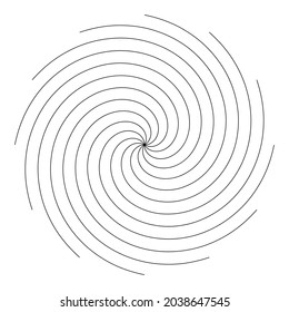 Radial, radiating lines with spiral, swirl, twirl distortion effect. Burst spiral lines