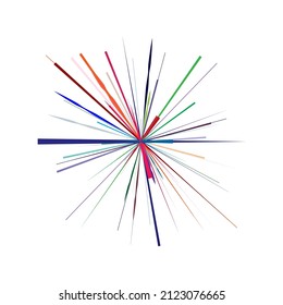 Radial, radiating lines, stripes abstract circular element. Rays, beams starburst, sunburst element. Converging, merging, spreading lines