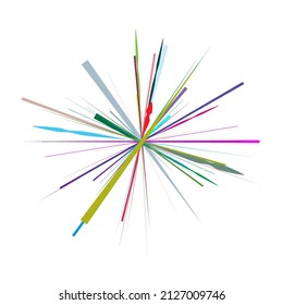 Radial, radiating lines, stripes abstract circular element. Rays, beams starburst, sunburst element. Converging, merging, spreading lines