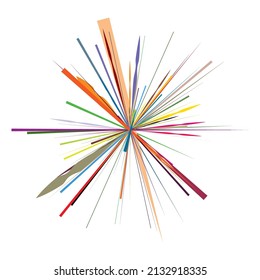 Radial, radiating lines, stripes abstract circular element. Rays, beams starburst, sunburst element. Converging, merging, spreading lines
