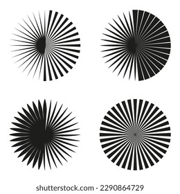 Radial, radiating lines, stripes abstract circular element. Rays, beams starburst, sunburst element. Converging, merging, spreading lines. Vector illustration.