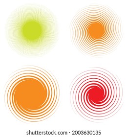 Radial, radiating spiral, swirl, twirl element shape