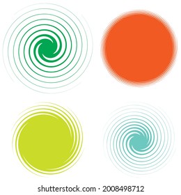 Radial, radiating spiral, swirl, twirl element shape