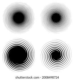Radial, radiating spiral, swirl, twirl element shape