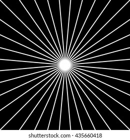 Radial, radiating straight thin lines. Circular black and white abstract minimal illustration. Intersecting lines at center.