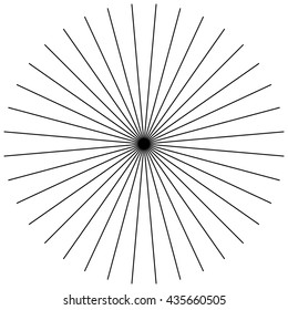 Radial, radiating straight thin lines. Circular black and white abstract minimal illustration. Intersecting lines at center.