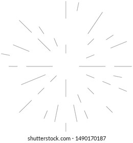 Radial ray, beam lines. Circular radiation stripes pattern. Gleam, sparkle effect. Glaze, flare design. Sunburst, starburst concentric lines as radiance, glitter illustration