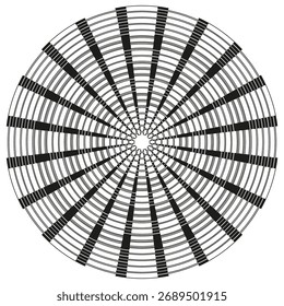 Padrão de raios radiais. Ruptura de círculo abstrato. Vetor de forma de flash de sol. Gráfico em branco preto. EPS 10.