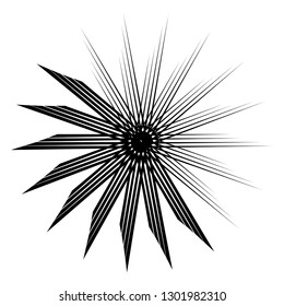 Radial ray start black design element halftone template isolated on white vector background round sign symbol icon