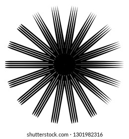 Radial ray start black design element halftone template isolated on white vector background round sign symbol icon