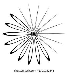Radial ray start black design element halftone template isolated on white vector background round sign symbol icon