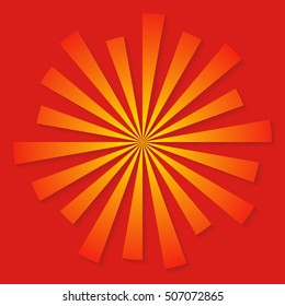 Radial rays background. Red and yellow divergent rays. Vector illustration.