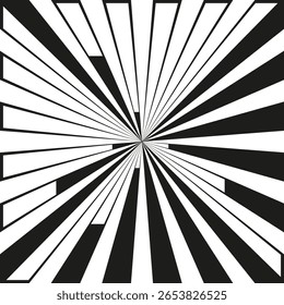 Radiais Vetor. Gráfico de explosão estelar. Padrão abstrato de raios solares. Listras brancas pretas. EPS 10.