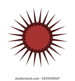 Las flechas de ráfaga rojas radiales rodean el icono. Una disposición circular de Formas de flecha. Aislado sobre un fondo blanco.