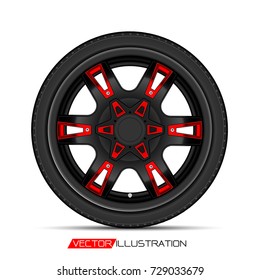 Radial red gray car tire wheel on white background vector illustration.