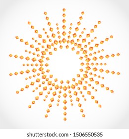 Radial rhombus in circle form. Fireworks explosion background. Circular design element. Abstract geometric star rays. Design element for medical, treatment, cosmetic emblem