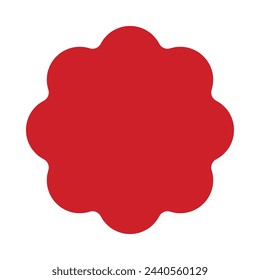 Radial rounded circles, scallop red icon. A circular shape with scalloped edges isolated on a white background.