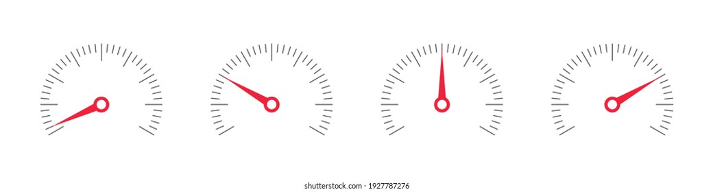 Radial scale icons. Risk Gauge Scale. Speedometer icons. Set of Measuring Scales. Vector illustration