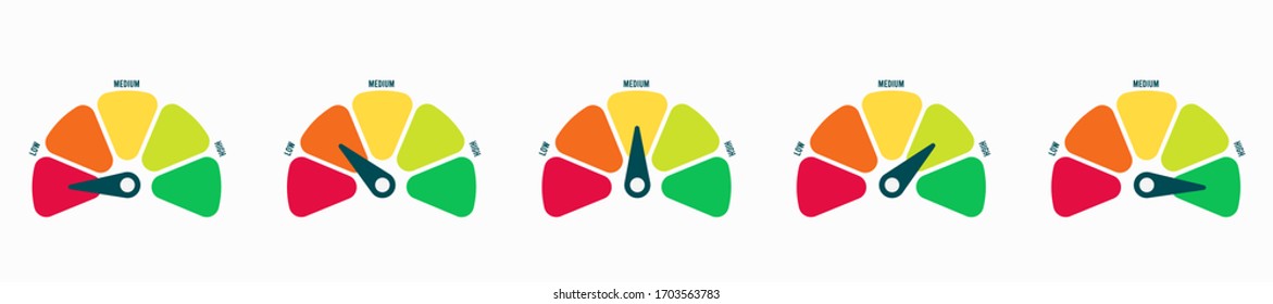 Radial scale from red to green with arrow hand pointer. Vector illustration.