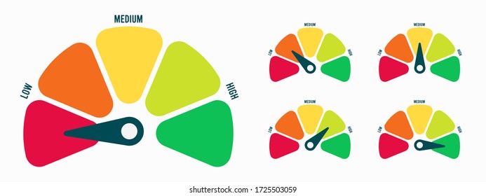 Radial scale from red to green with arrow hand pointer. Vector illustration.