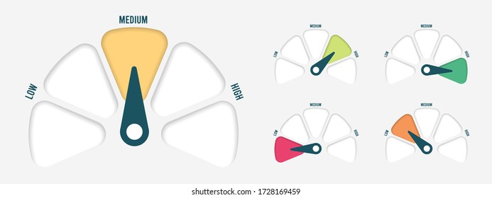 Radial scale from red to green with arrow hand pointer. Vector illustration.
