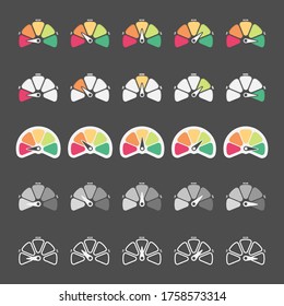 Radial scale from red to green with arrow hand pointer. Vector illustration.