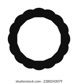 Radial semicircles hollow scallop shape icon. A circular symbol with scalloped edges. Isolated on a white background.