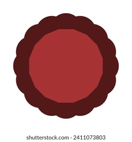 Radial semicircles red scallop shape icon. A circular symbol with scalloped edges. Isolated on a white background.