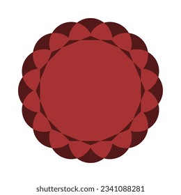 Radial semicircles, red seal scallop icon. A circular symbol with scalloped edges. Isolated on a white background.