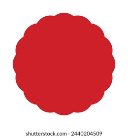 Radial semicircles scallop shape red icon. A circular symbol with scalloped edges isolated on a white background.