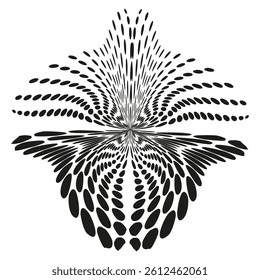 Radial shape burst. Dot pattern structure. Abstract ellipse explosion. Vector halftone form.