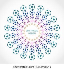 Radial soccer balls in circle form. Fireworks explosion background. Circular design element. Abstract geometric star rays. Design element for sport emblem