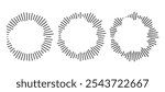 Radial sound wave concentric audio rhythm line dynamic set. Radial signal or vibration elements. Depicting audio music