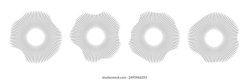 Conjunto dinámico de línea de ritmo de audio concéntrico de onda de sonido radial. Señal radial o Elementos de vibración. Representación de música de audio