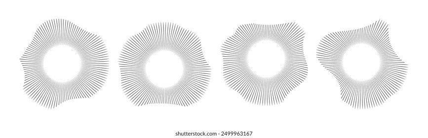 Radial Klangwelle konzentrische Audio-Rhythmus-Linie Dynamiksatz. Radiale Signal- oder Vibrationselemente. Darstellen von Audiomusik