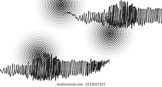 Radiale Klangwelle Kurve Grunge Muster weißen Hintergrund. Vektor