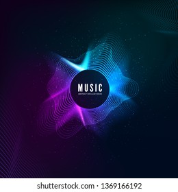 Radial sound wave curve with light particles. Colorful equalizer background. Abstract colorful cover for music poster and banner. Vector