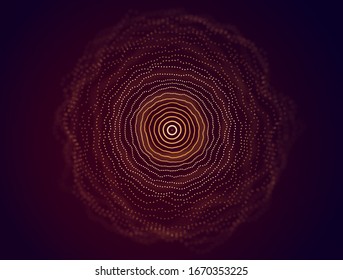 Radial Sound Wave Curve with Light Particles. Colorful Equalizer Background. Abstract Dots Cover. Vector Illustration for Music posters, covers, banners, events.