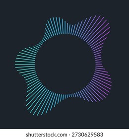 Ondas sonoras radiais. Conceito de áudio. Equalizador de música neon. Vetor no plano de fundo preto