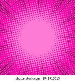 Radial Speed Line background. Vector illustration. Comic book black and pink radial lines background. Halftone.