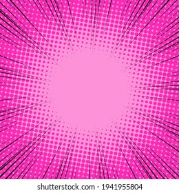 Radial Speed Line background. Vector illustration. Comic book black and purple radial lines background. Halftone.