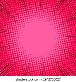 Radial Speed Line background. Vector illustration. Comic book black and pink radial lines background. Halftone.