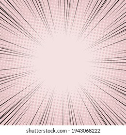 Radial Speed Line background. Vector illustration. Comic book black and pink radial lines background. Halftone.