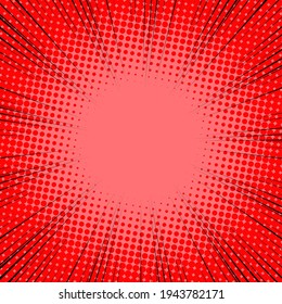 Radial Speed Line background. Vector illustration. Comic book black and red radial lines background. Halftone.