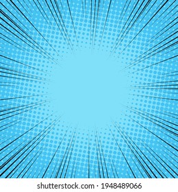 Radial Speed Line background. Vector illustration. Comic book effect black and blue radial lines background. Halftone.