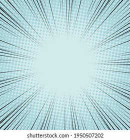 Radial Speed Line background. Vector illustration. Comic book black and blue radial lines background. Halftone.