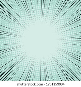 Radial Speed Line background. Vector illustration. Comic book black and green radial lines background. Halftone.