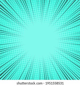 Radial Speed Line background. Vector illustration. Comic book black and green radial lines background. Halftone.