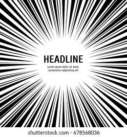 Radial speed lines background - black and white lines backdrop. Vector illustration
